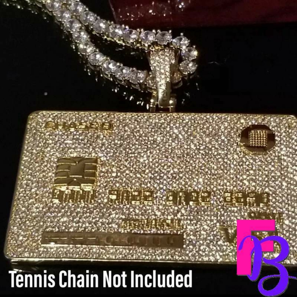 18k Gold Pave Diamond Credit Card Pendant - Picture 4 of 11